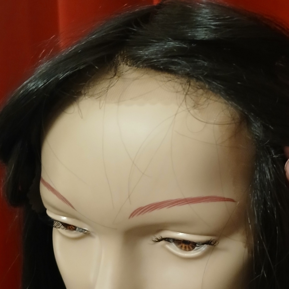 Black Synthetic Fiber 30" Lace Front Wig with Bangs - Picture 8 of 14